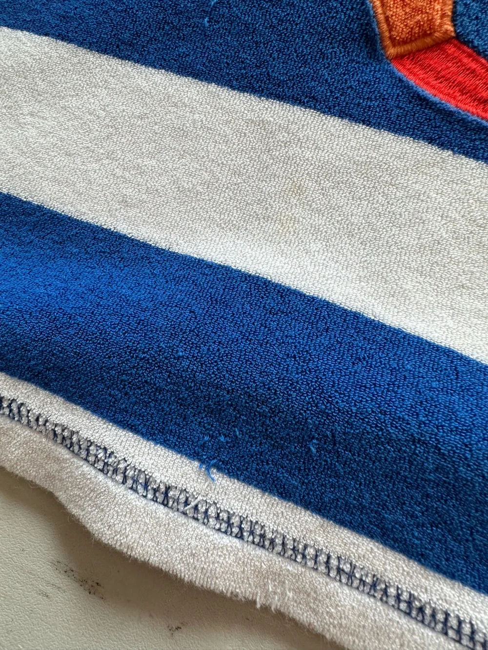 Mini Boden Kids 8-9 Blue White Stripe Hooded Terry Beach Cover Up Crab appliqué